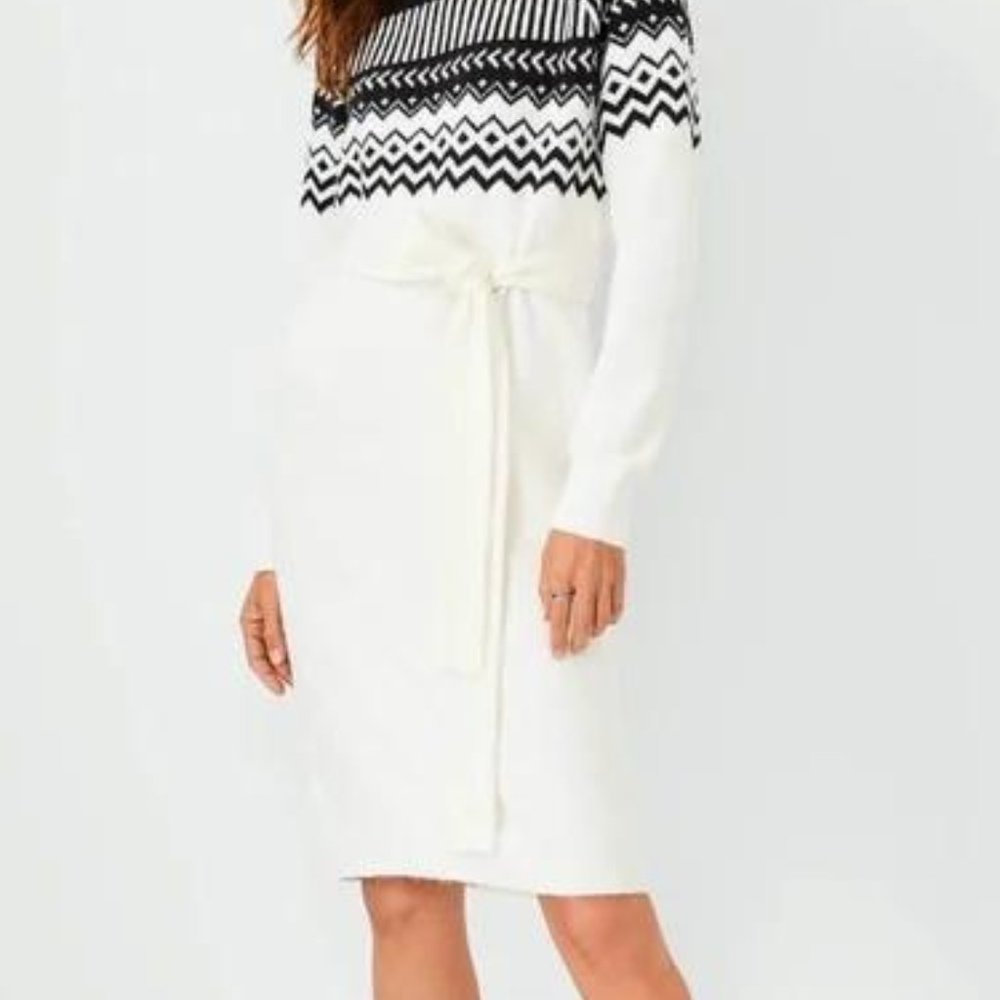 Ann Taylor Fair Isle Belted Sweater Dress New - Picture 4 of 5